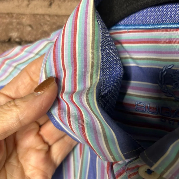 Bugatchi Uomo Striped Flip Cuff Casual Long Sleeve Shirt Size Medium - Picture 5 of 12